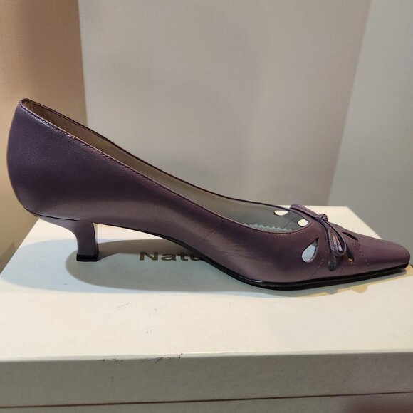 Naturalizer Railey Purple Leather Kitten Low Heel Pump Shoe Bow Women's Size 9.5 - Picture 2 of 10